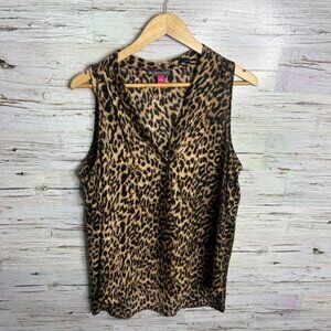 Vince Camuto Leopard Print V-Neck Sleeveless Tank - Tan, Black